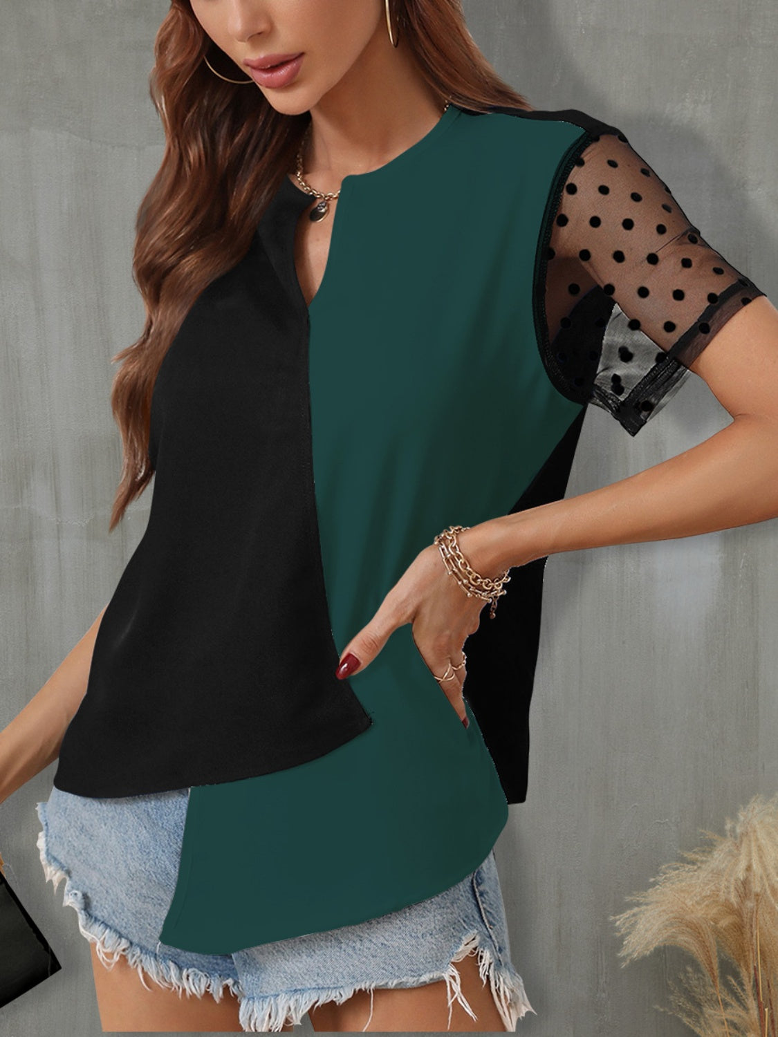 Modern Contrast Short Sleeve Top