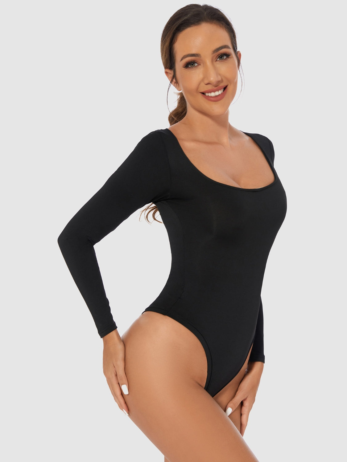 Vienna Grace Scoop Neck Long Sleeve Bodysuit