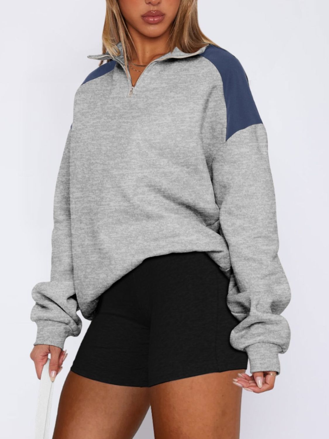 Contrast Quarter Zip Long Sleeve Sweatshirt