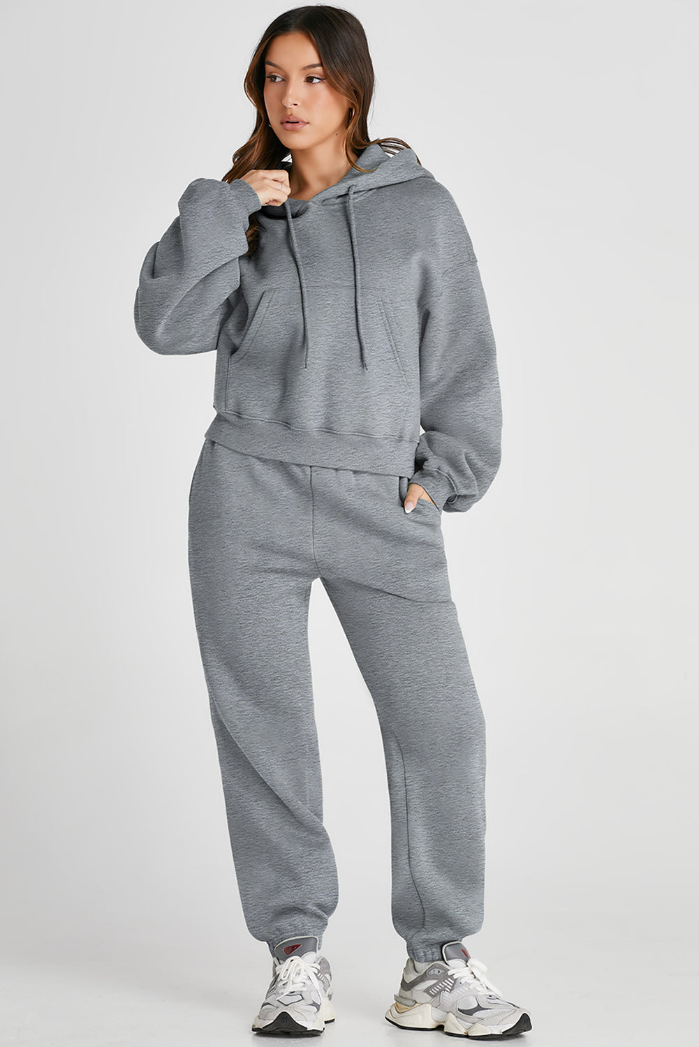 Baggy Shoulder Hooded Top and Pants Set