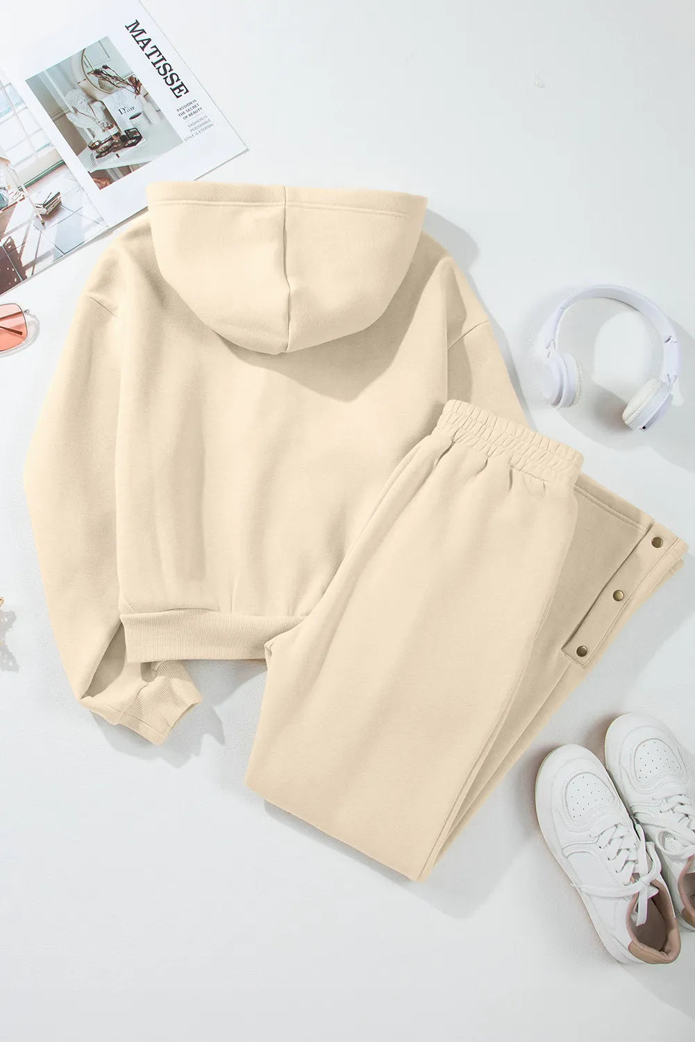 Cozy Cream Long Sleeve Hooded Top and Pants Set