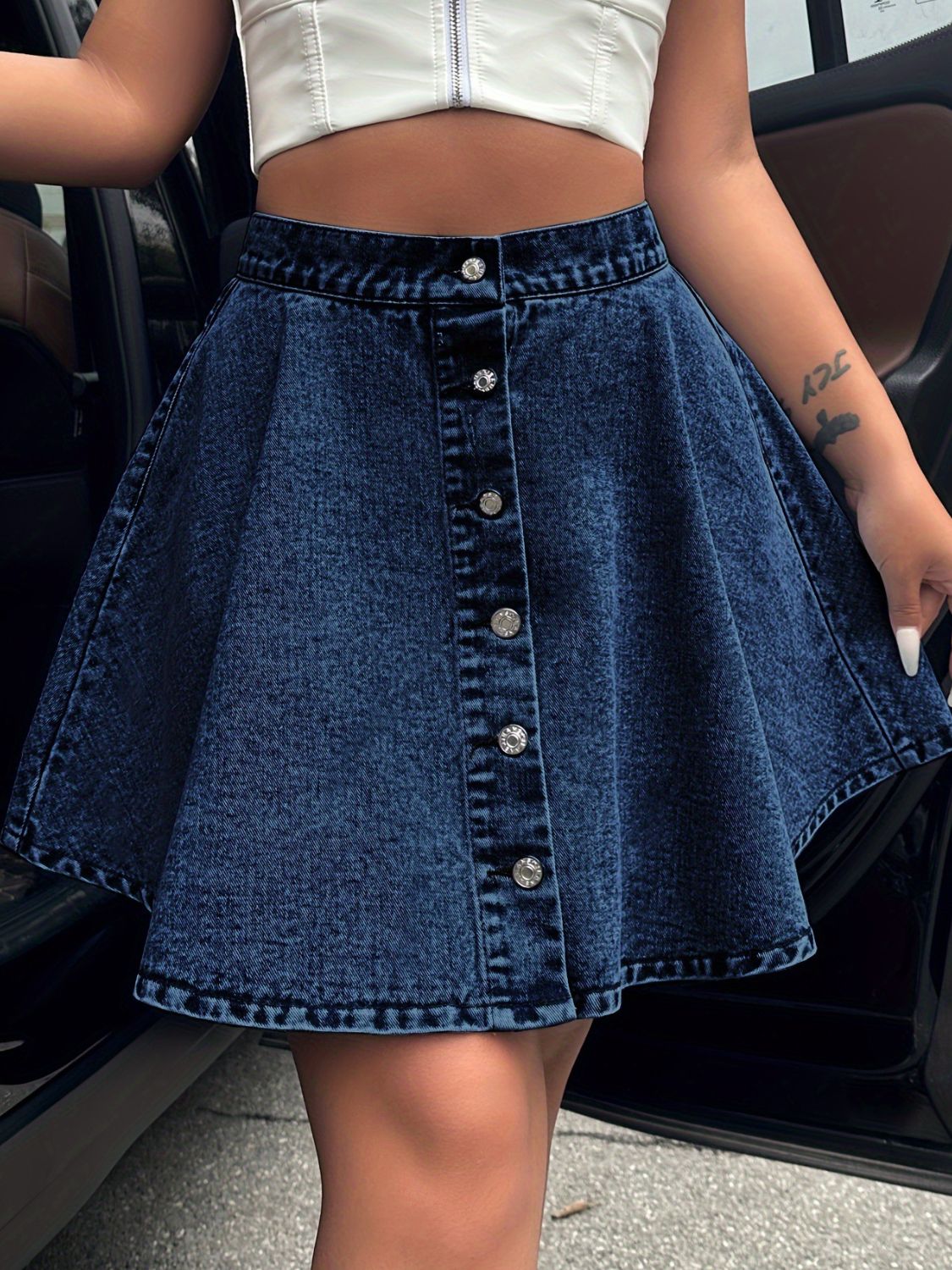 Moonlit Muse Buttoned Denim Skirt