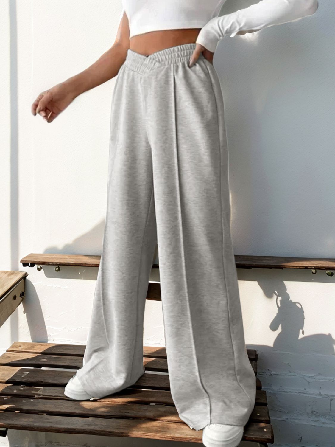 Polished Gray Seamline Wide Leg Pants