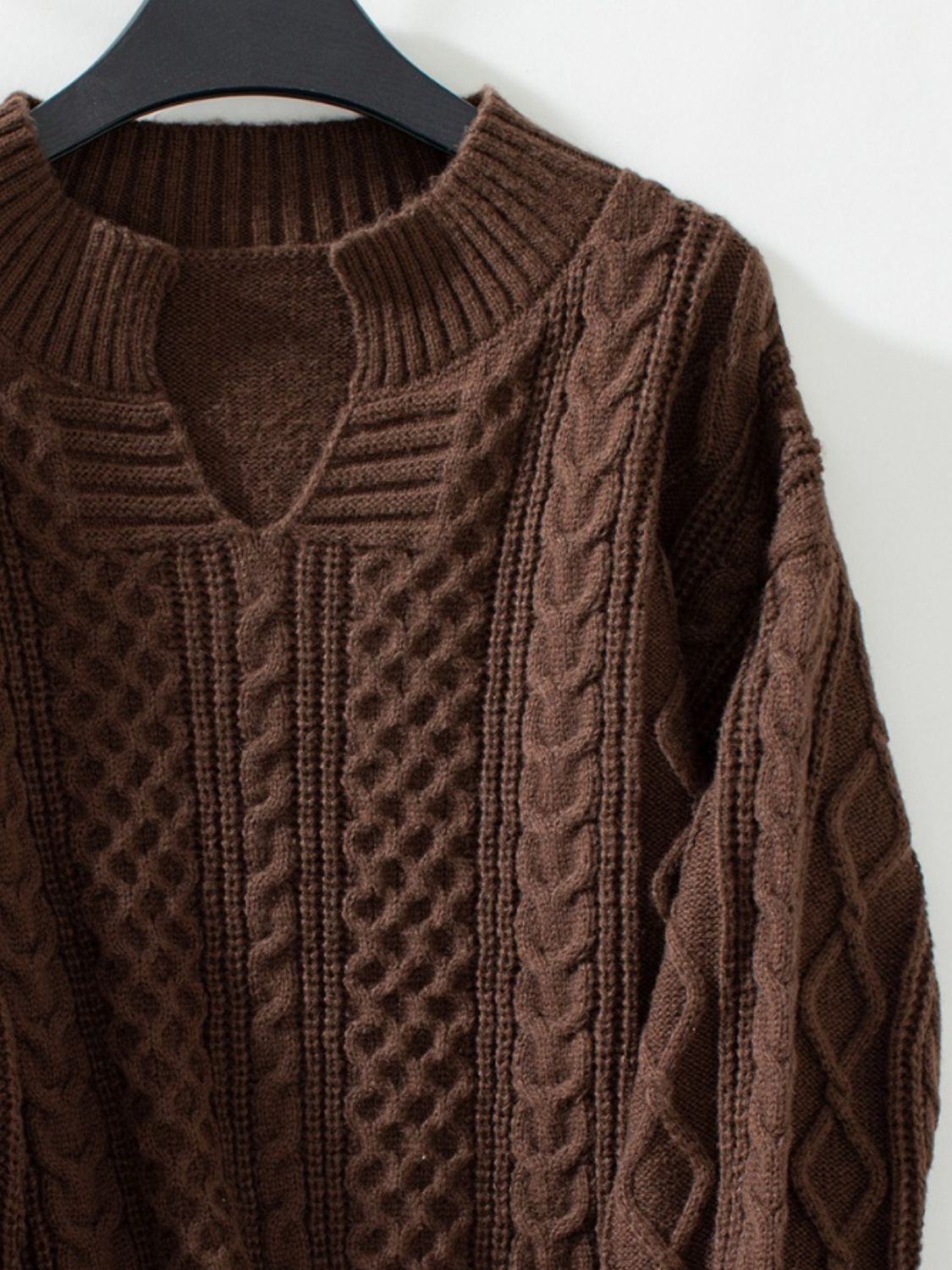 Cable-Knit Notched Long Sleeve Sweater