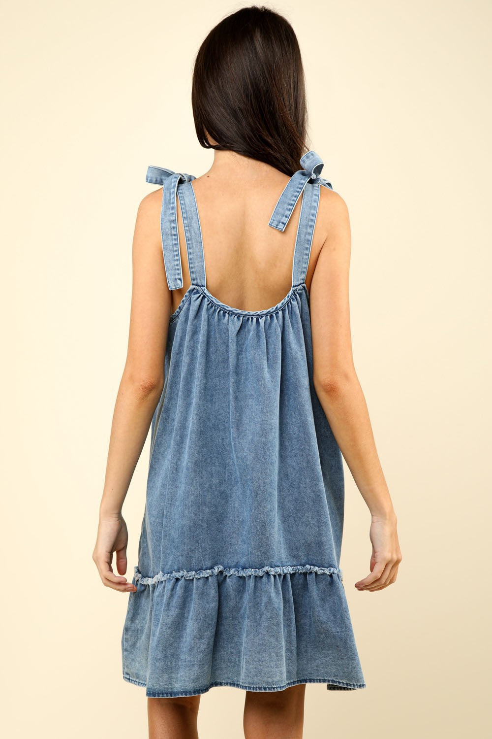 Shoulder Tie Denim Mini Dress