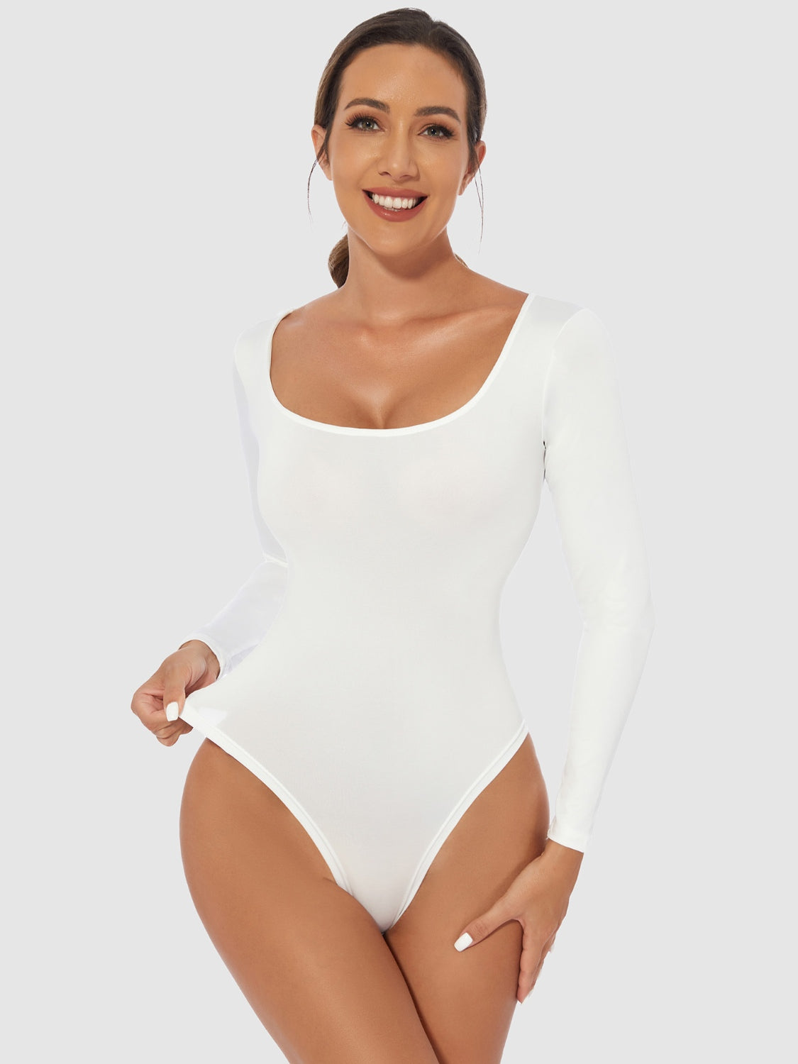 Vienna Grace Scoop Neck Long Sleeve Bodysuit