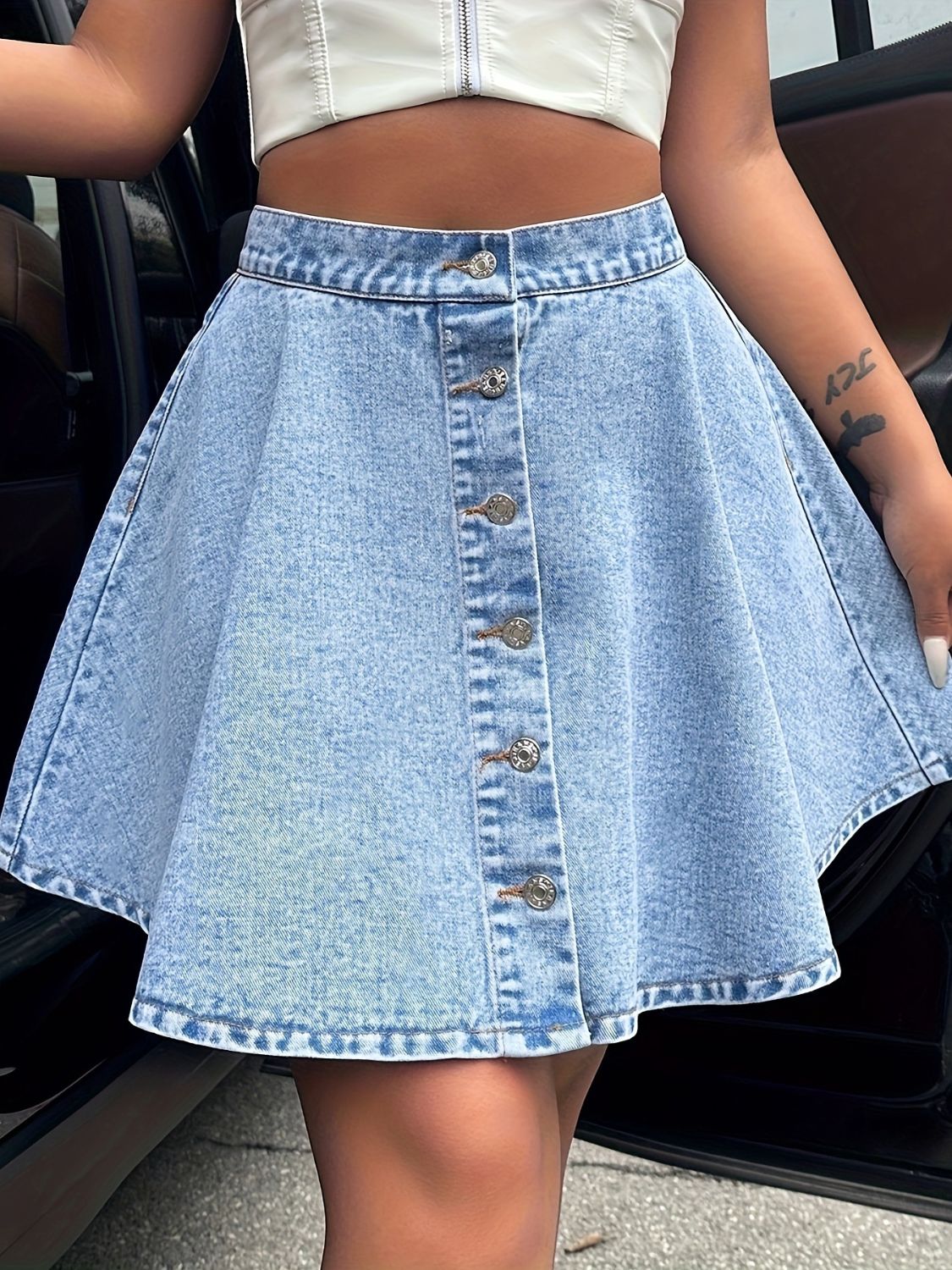 Moonlit Muse Buttoned Denim Skirt