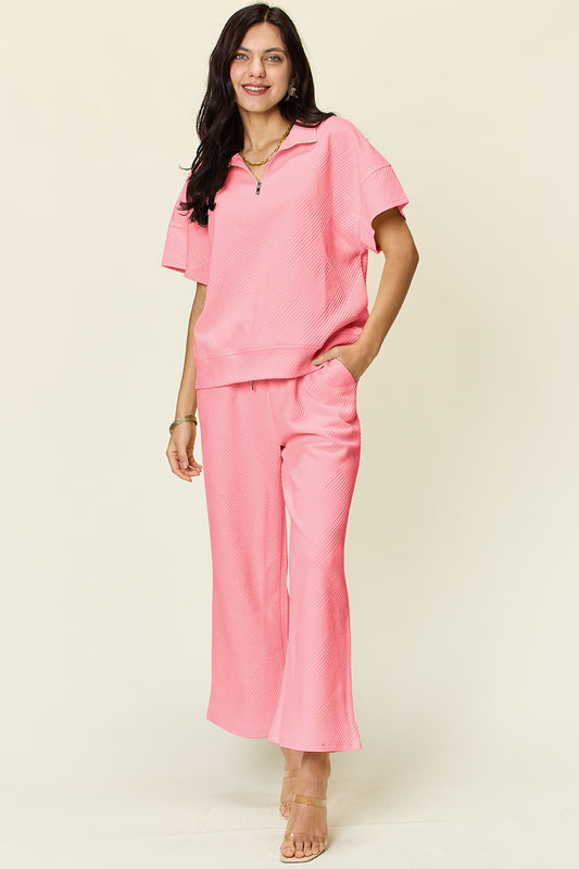 Blush Glow Textured Top & Pants Set