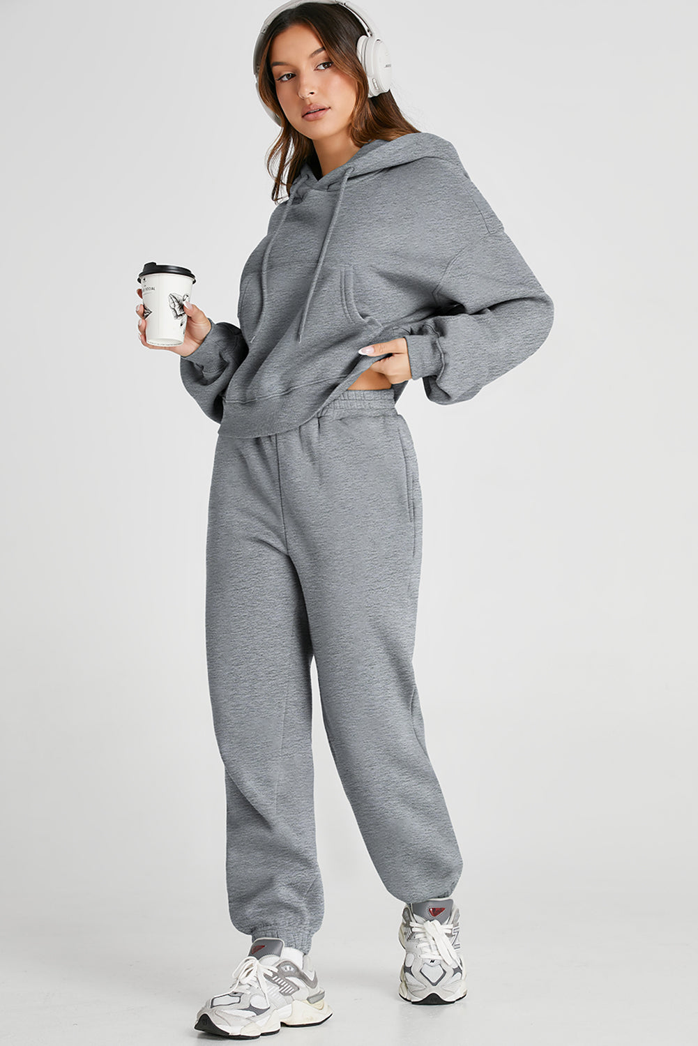 Baggy Shoulder Hooded Top and Pants Set