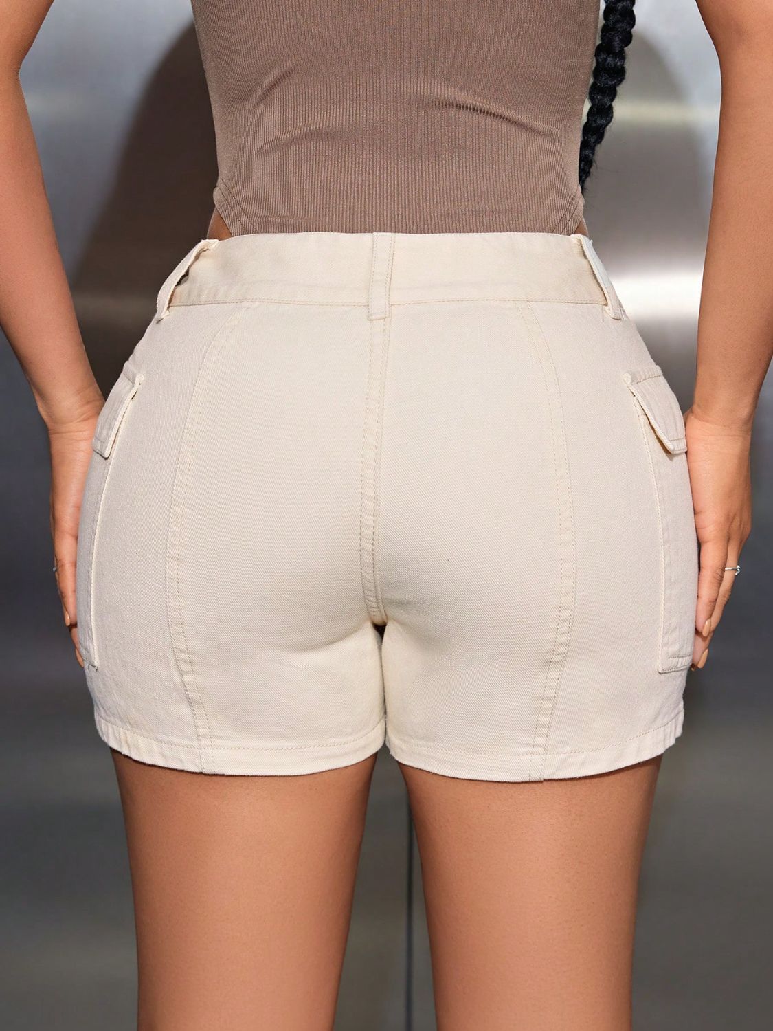 Desert Cream Mid-Rise Denim Shorts