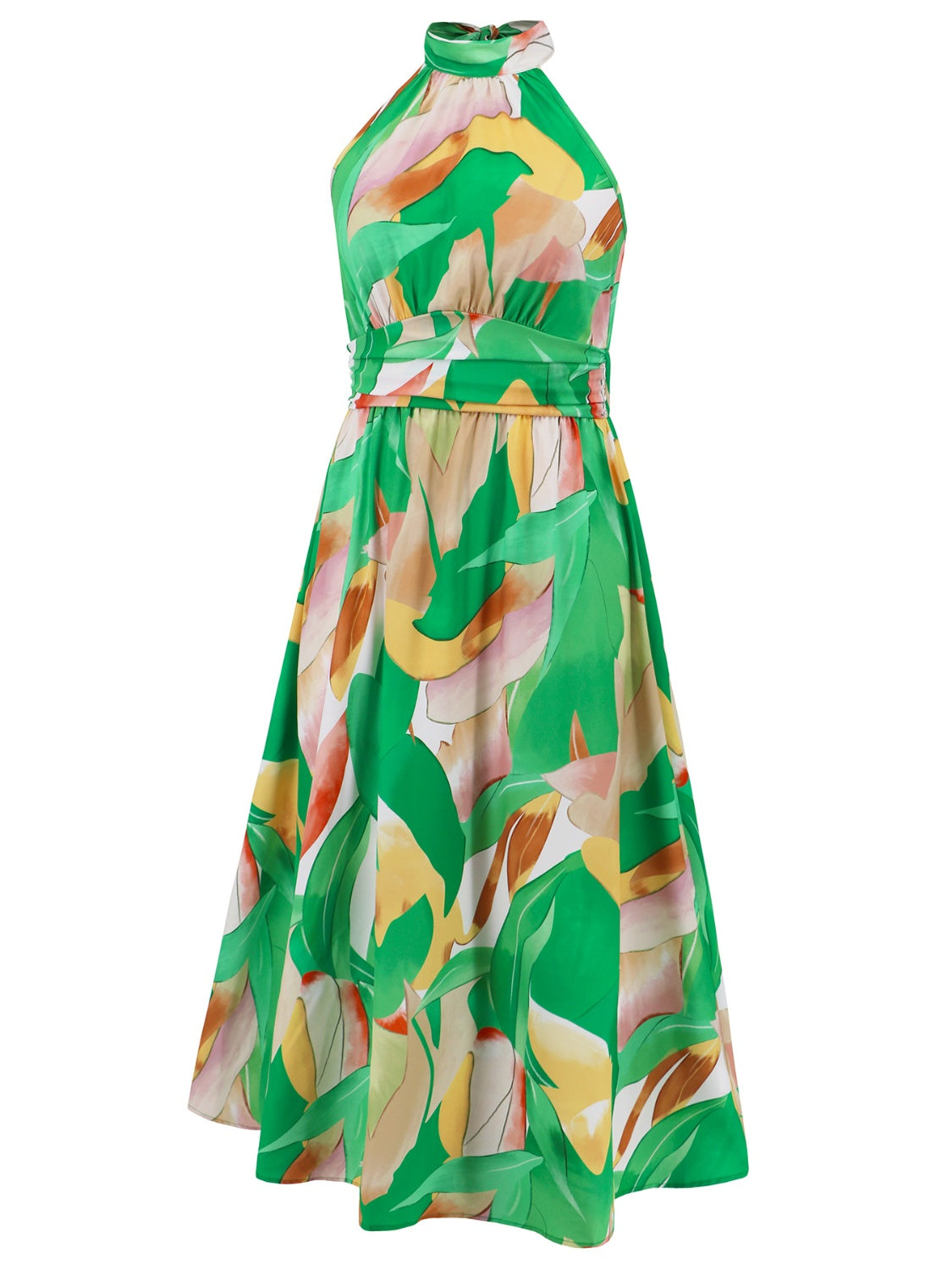 Ruched Printed Halter Neck Dress