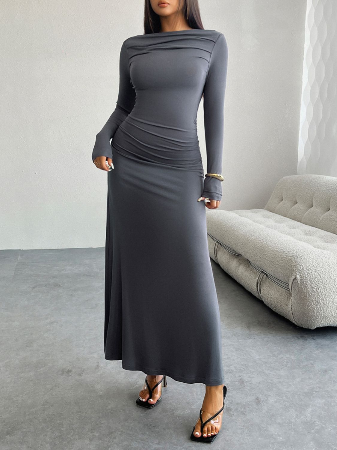 Devine Ruched Long Sleeve Dress