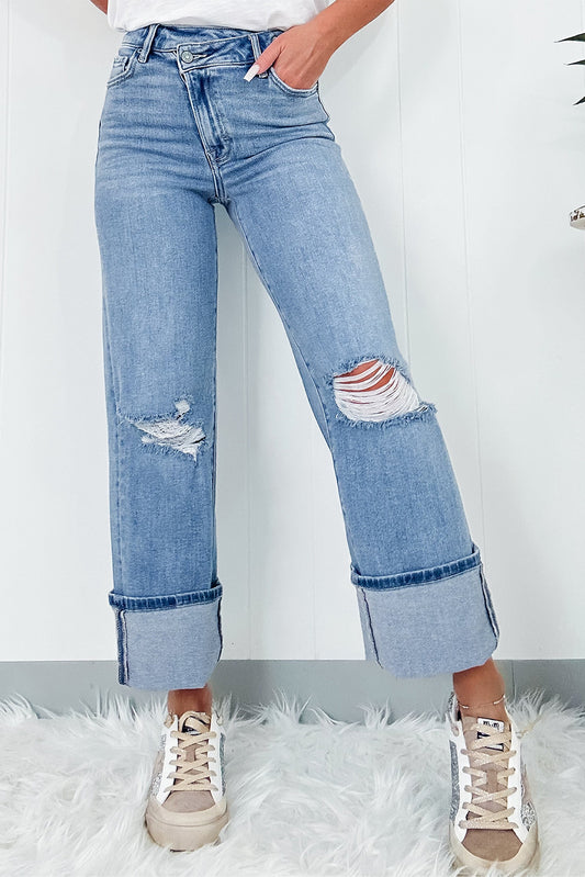 Rosie Rebel Distressed Straight Jeans w/pockets