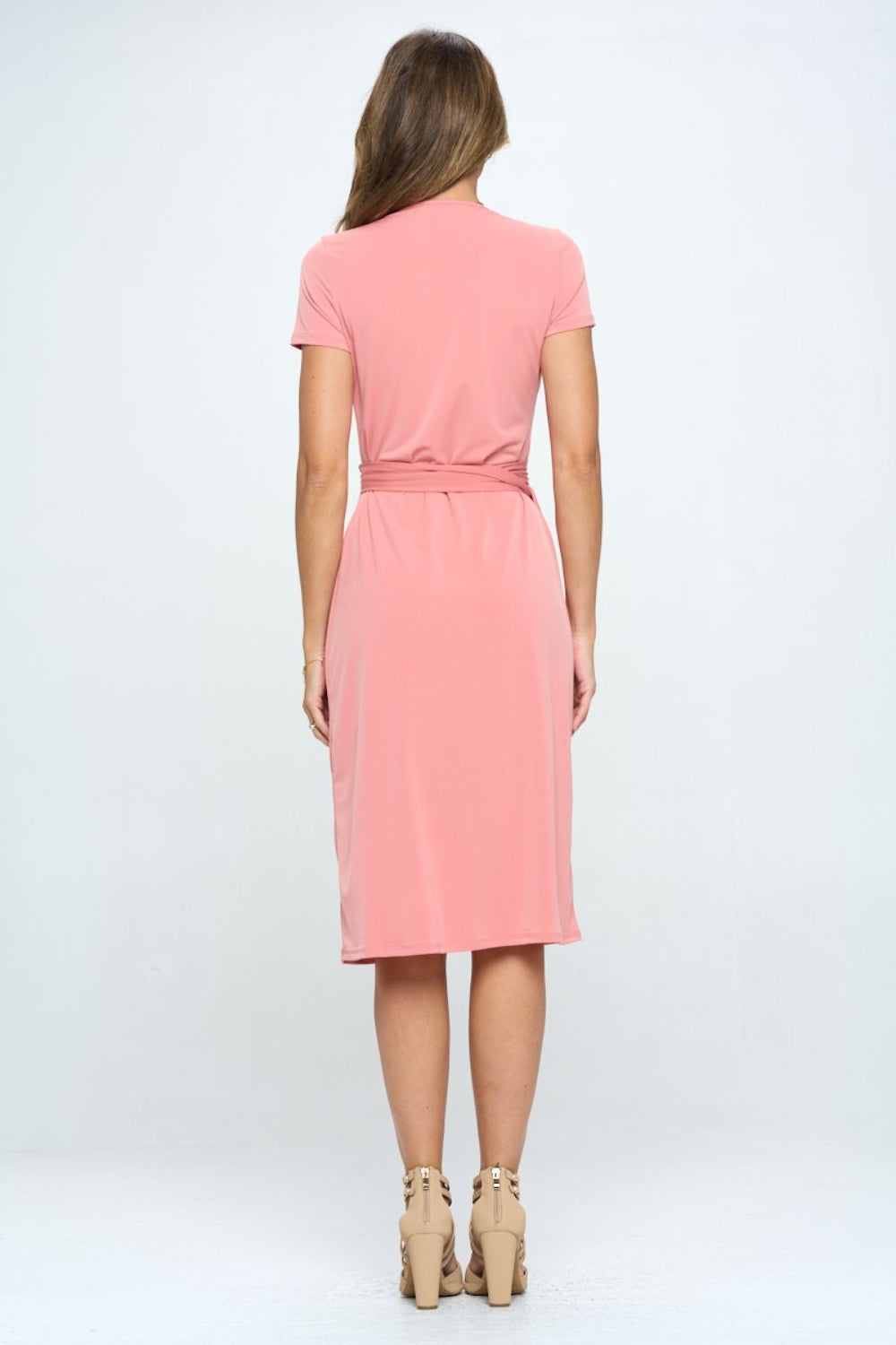 Mary’s Sunset Coral Tie Front Short Sleeve Dress