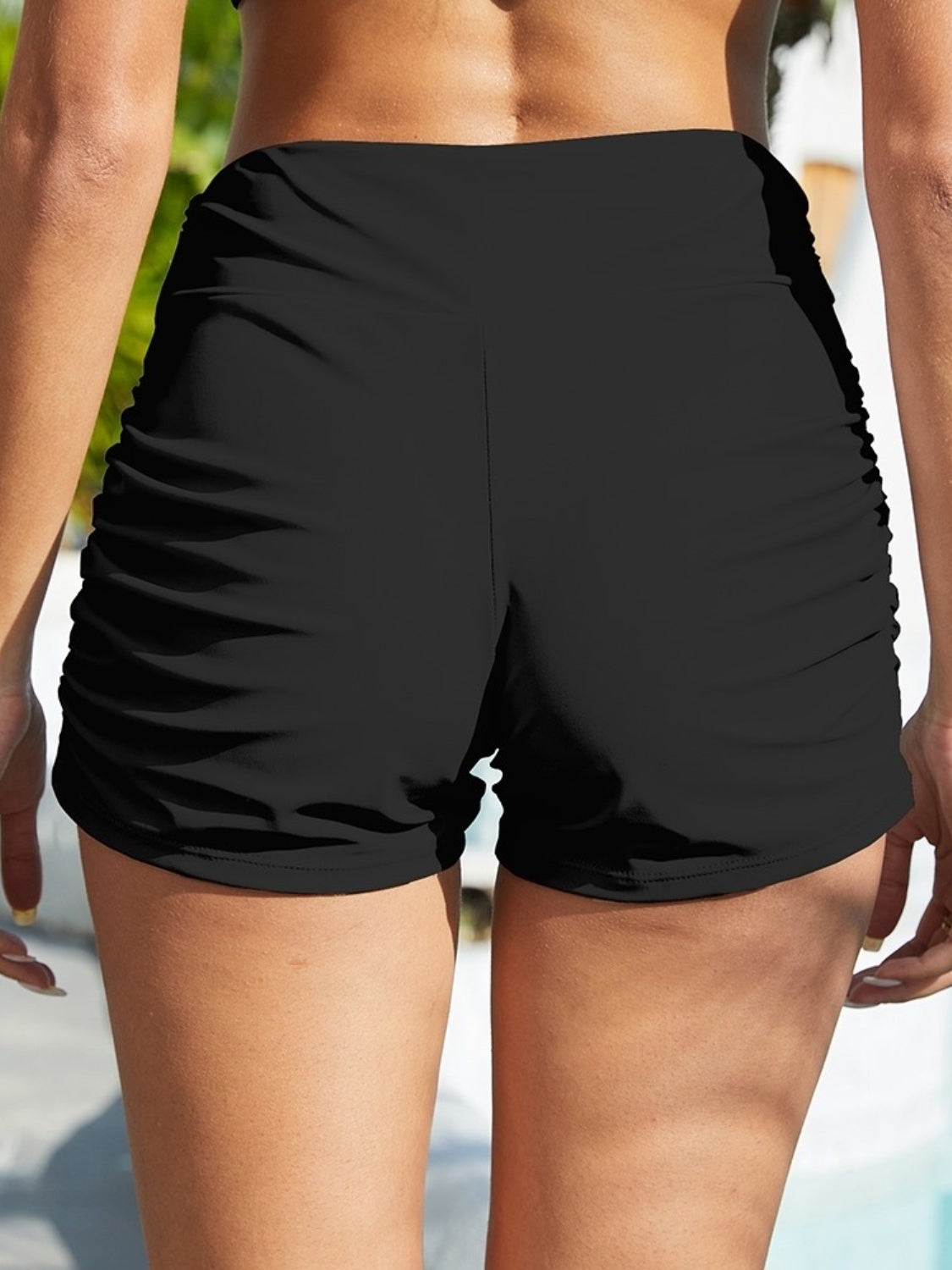 FAM-FAM Ruched Mid-Rise Waist Swim Shorts