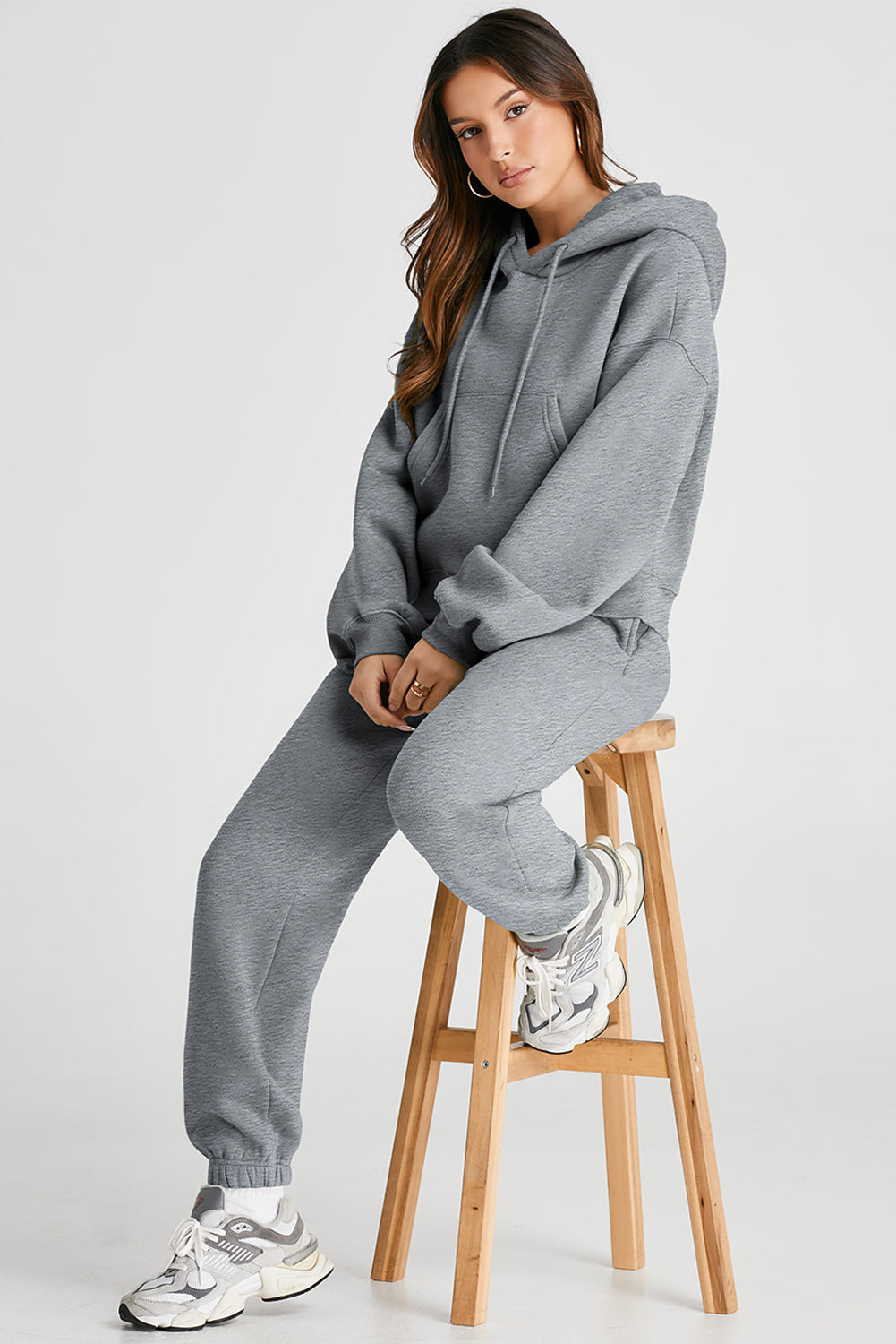 Baggy Shoulder Hooded Top and Pants Set