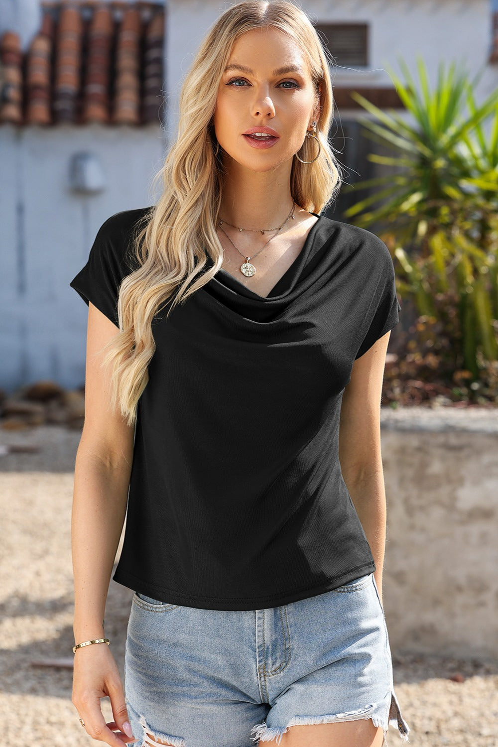 Sable Charm Ruffle Drop Top