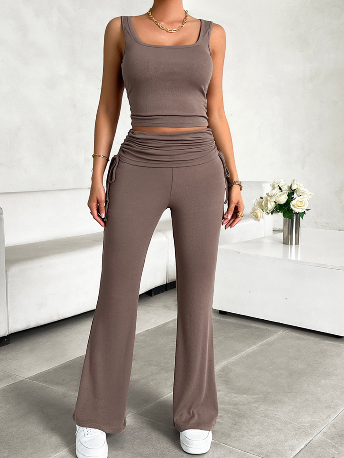 Noir Charm Square Neck Tank & Pants Set