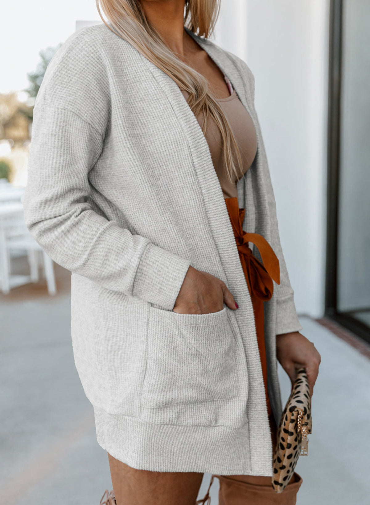 X-Plus Open Front Long Sleeve Cardigan with Pockets