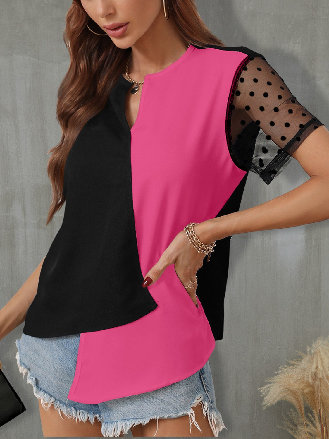 Modern Contrast Short Sleeve Top