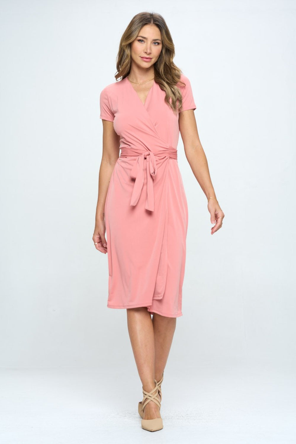 Mary’s Sunset Coral Tie Front Short Sleeve Dress