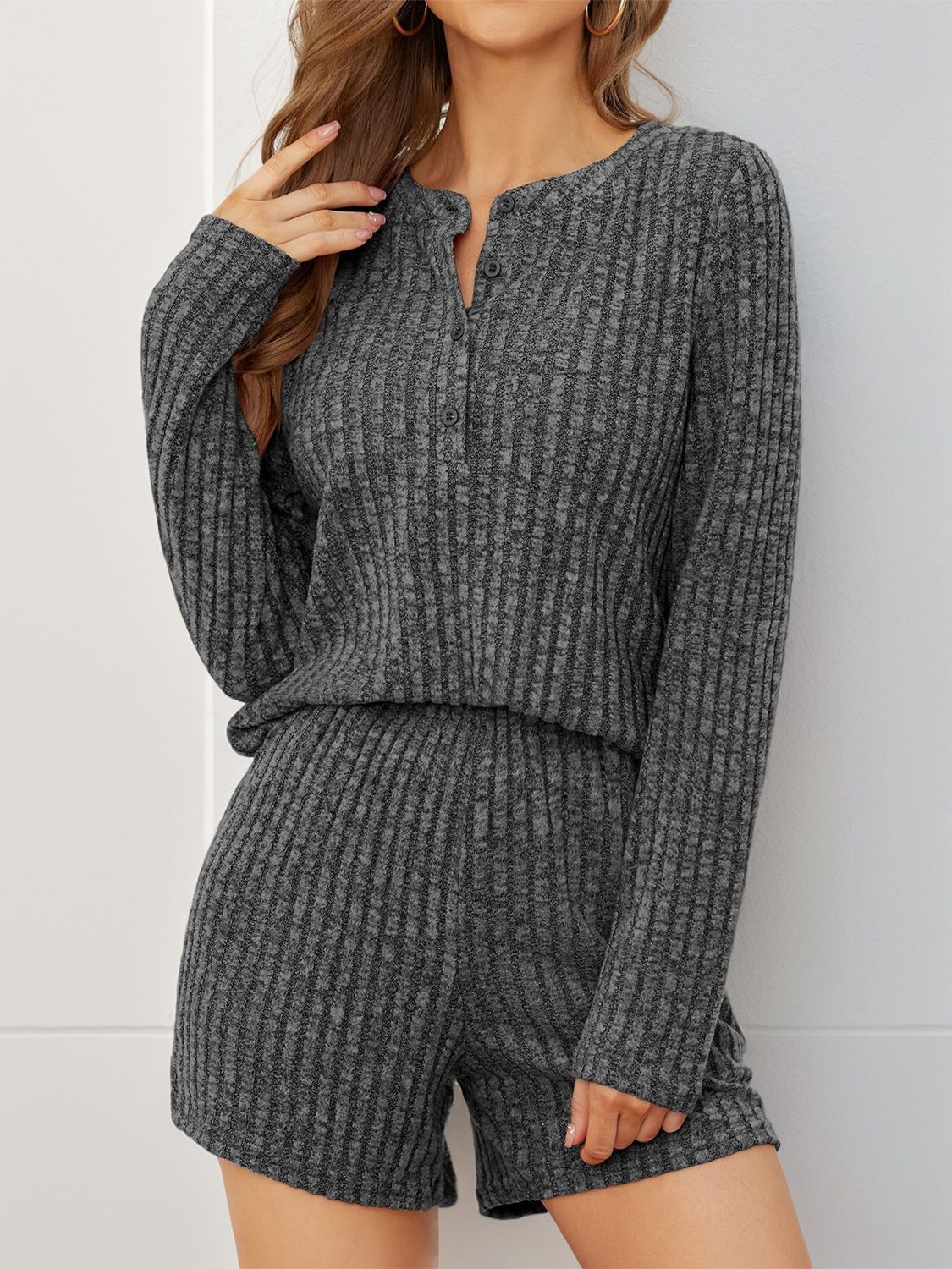 Juliette’s Comfy Charcoal Ribbed Round Neck Set