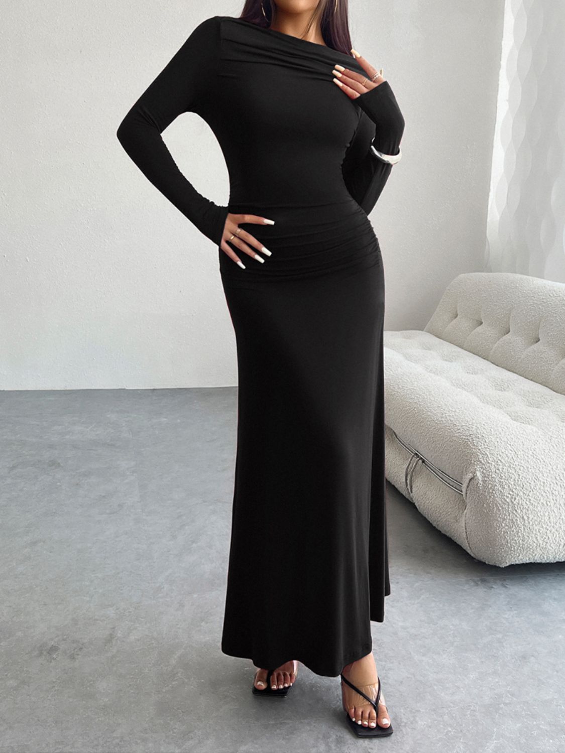 Devine Ruched Long Sleeve Dress