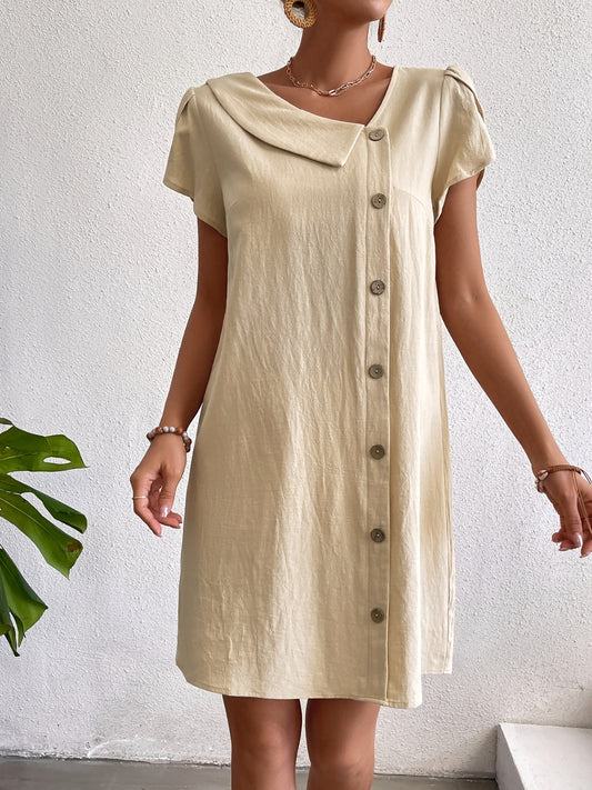 Jersey-Inspired Asymmetrical Button Dress