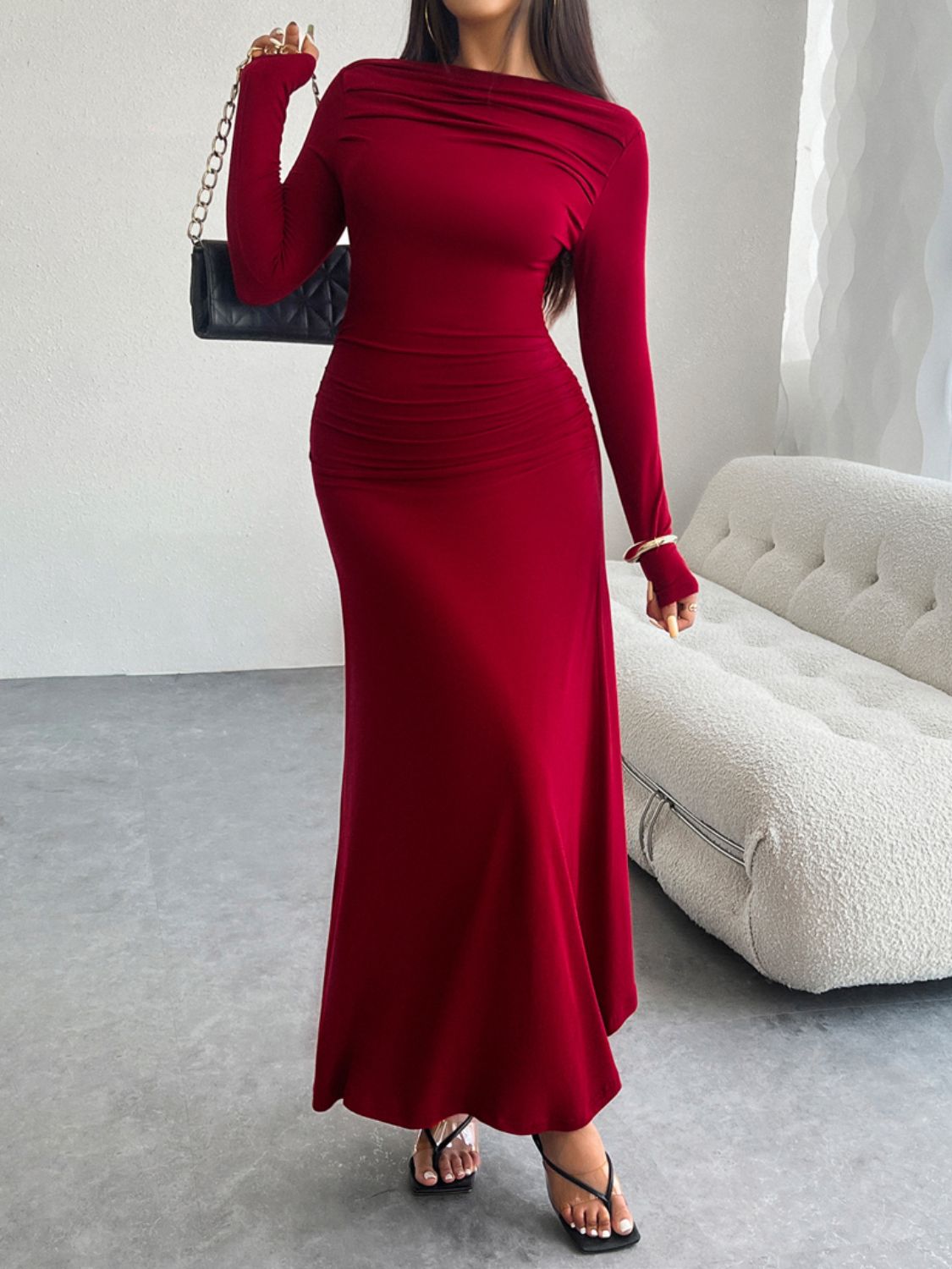 Devine Ruched Long Sleeve Dress