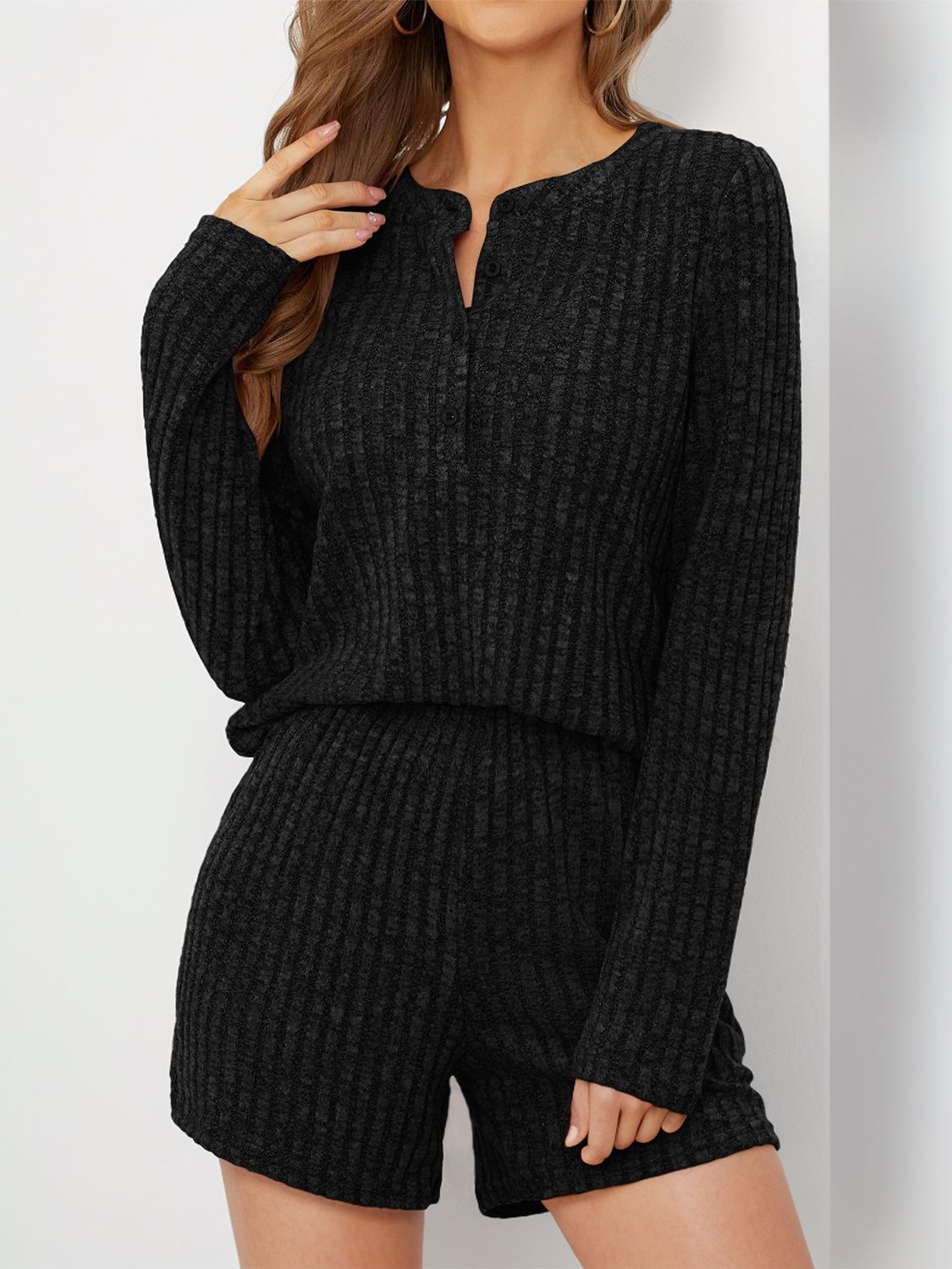 Juliette’s Comfy Charcoal Ribbed Round Neck Set