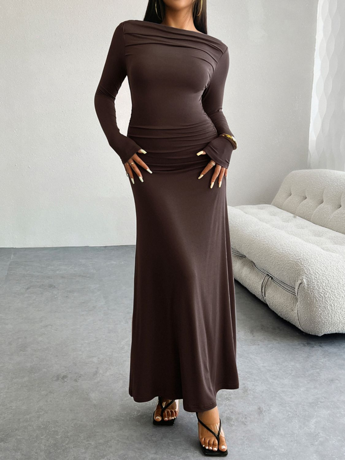 Devine Ruched Long Sleeve Dress