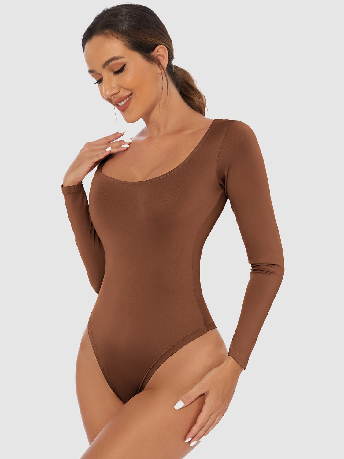 Vienna Grace Scoop Neck Long Sleeve Bodysuit