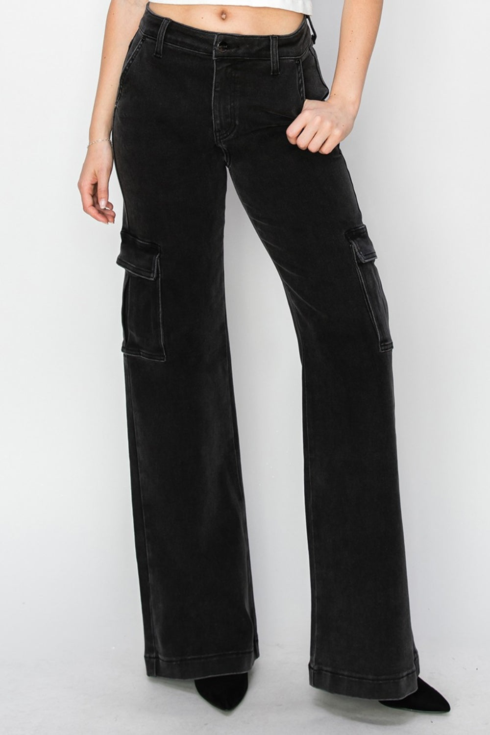 Full Size High Rise Wide Leg Cargo Jeans