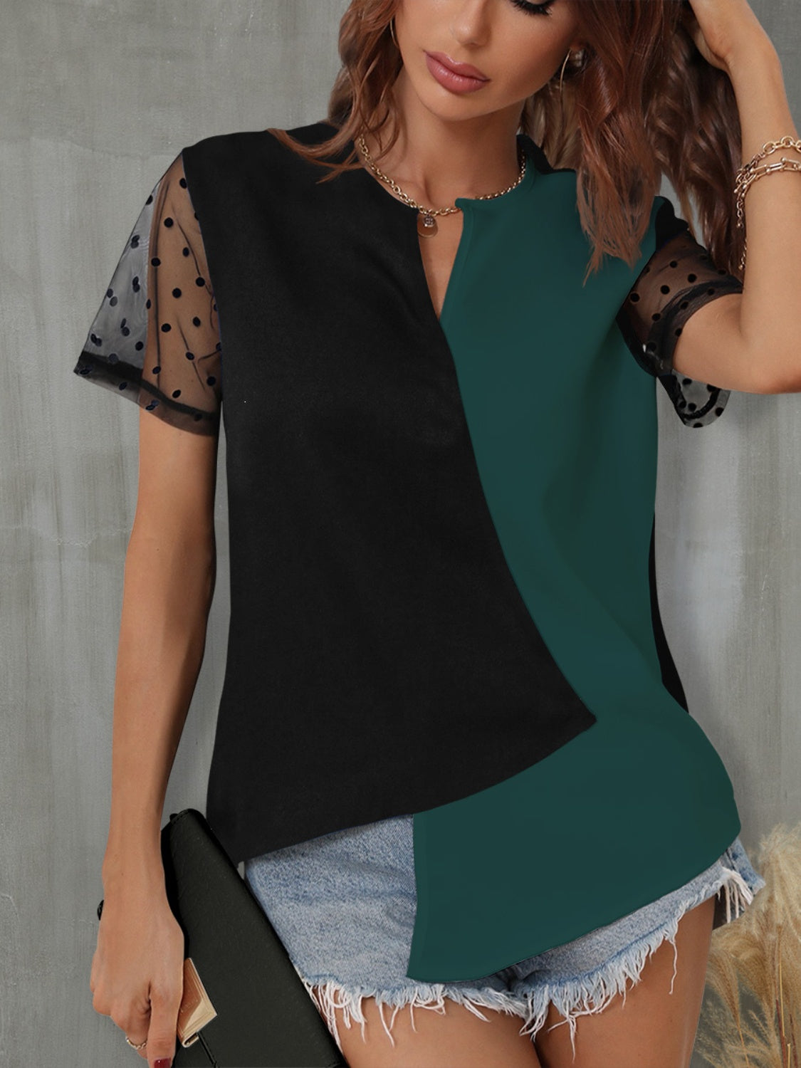 Modern Contrast Short Sleeve Top