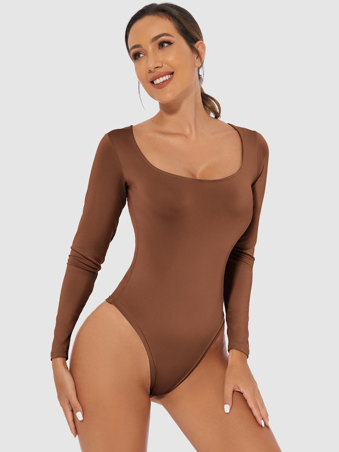 Vienna Grace Scoop Neck Long Sleeve Bodysuit